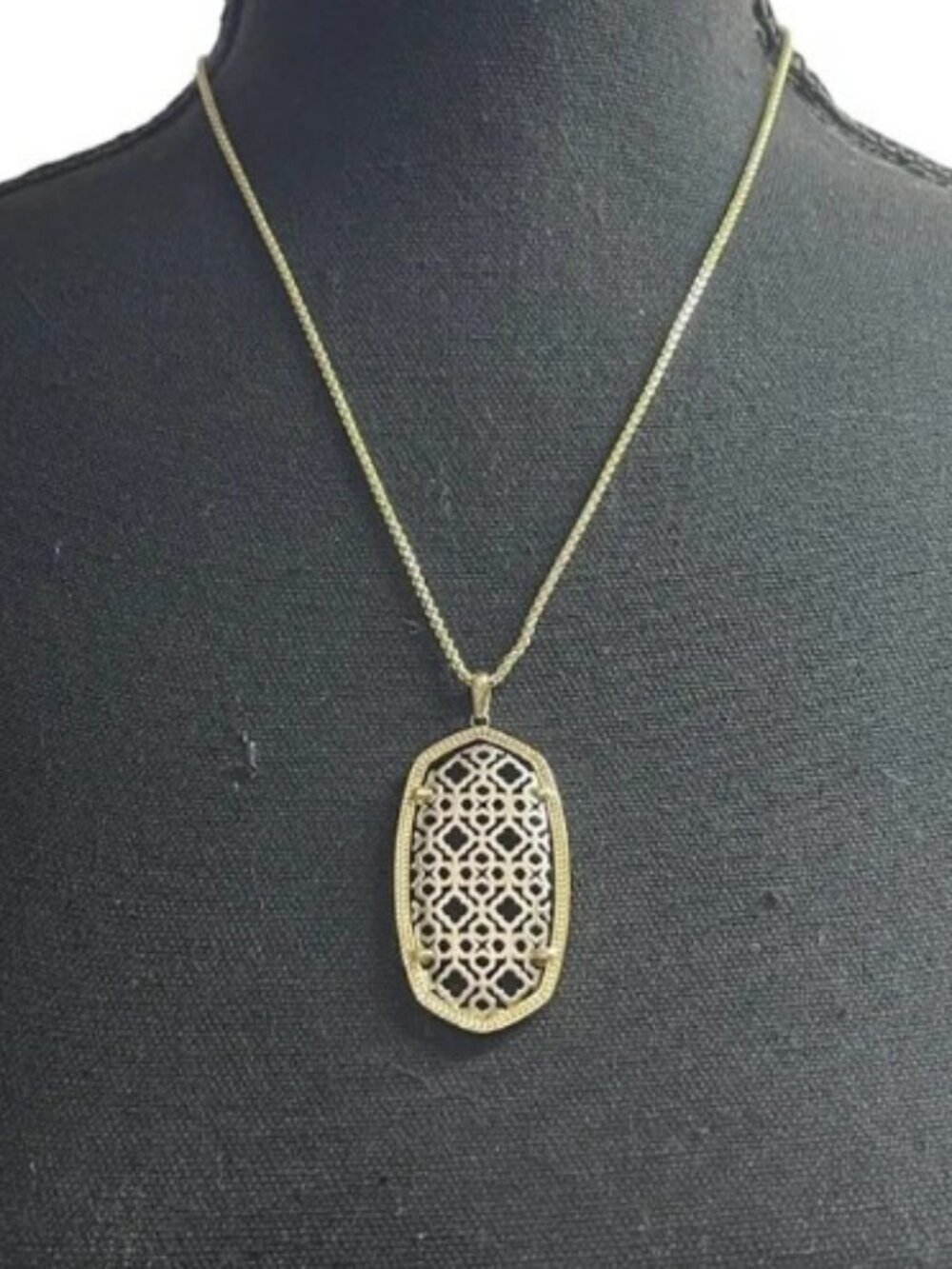 Kendra Scott Rae Two-Tone Silver and Gold Filigree Pendant Necklace GUC